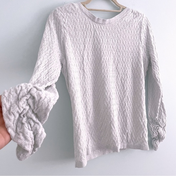 Knit Sweater and Midi Skirt Set with Gathered Sleeves and Metallic Silver Thread - Picture 2 of 7